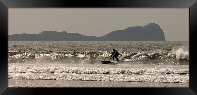  Surfing Llangennith beach Framed Print by Leighton Collins