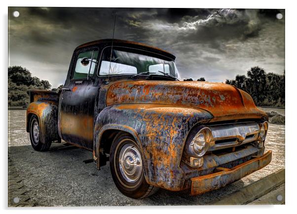  Rusty Truck Ford f-100 Acrylic by Mal Bray