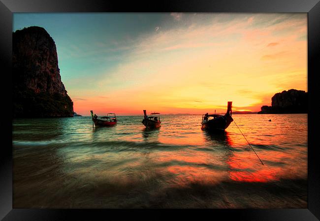  Railay Sunset and the Boats Framed Print by Toon Photography