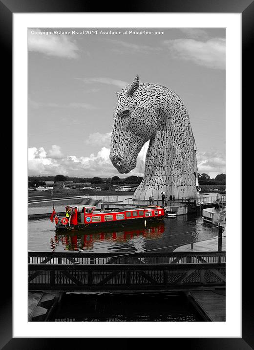 The Majestic Kelpie and the Red Barge Framed Mounted Print by Jane Braat