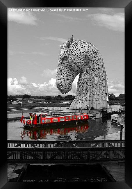 The Majestic Kelpie and the Red Barge Framed Print by Jane Braat