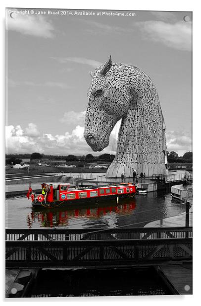 The Majestic Kelpie and the Red Barge Acrylic by Jane Braat