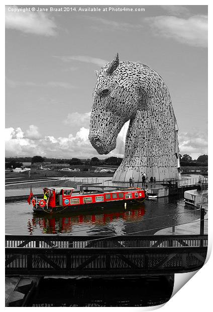 The Majestic Kelpie and the Red Barge Print by Jane Braat