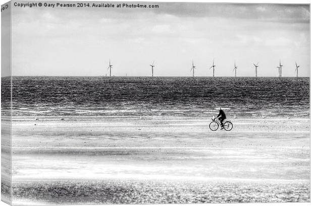 Brancaster beach cyclist Canvas Print by Gary Pearson