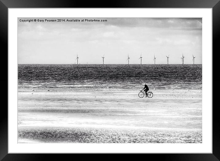 Brancaster beach cyclist Framed Mounted Print by Gary Pearson