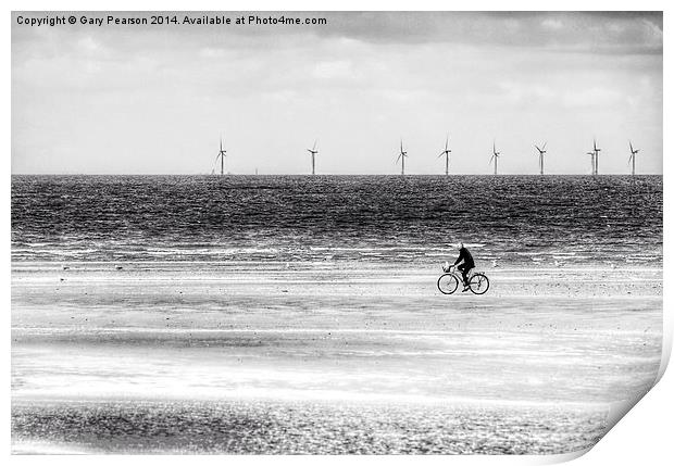 Brancaster beach cyclist Print by Gary Pearson