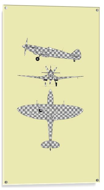  Spitfire Blueprints Acrylic by Jack Snelling