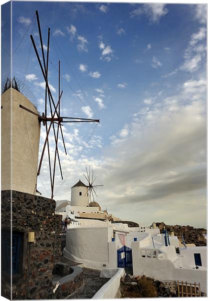 Windmills in Oia, Santorini Canvas Print by Stephen Mole