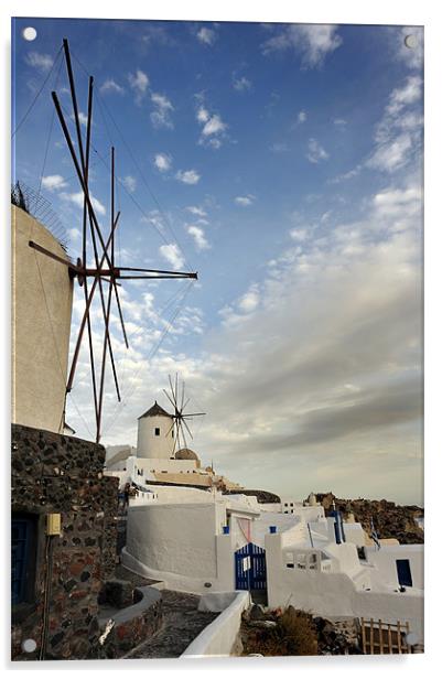 Windmills in Oia, Santorini Acrylic by Stephen Mole