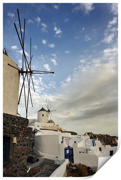 Windmills in Oia, Santorini Print by Stephen Mole