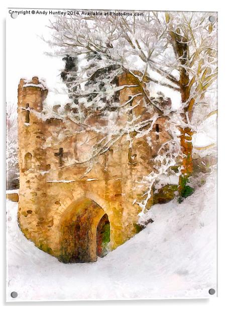  Reigate Castle in Winter Acrylic by Andy Huntley