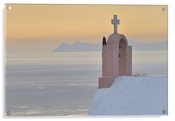 A cross in Thira, Santorini Acrylic by Stephen Mole