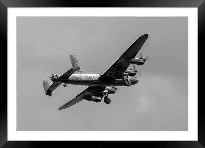 Avro Lancaster PA474 taking off  black and white v Framed Mounted Print by Gary Eason