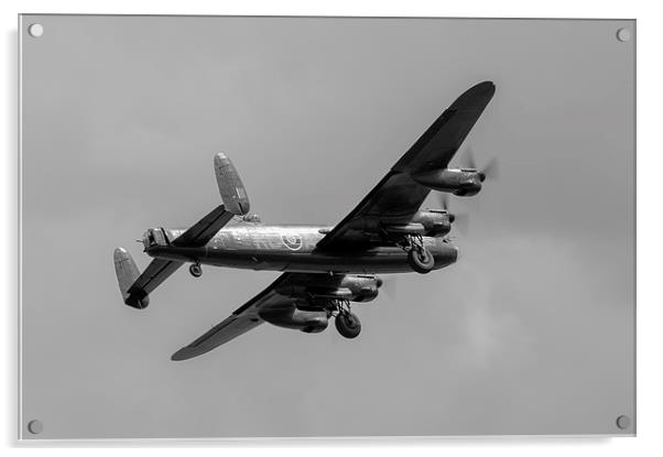 Avro Lancaster PA474 taking off  black and white v Acrylic by Gary Eason