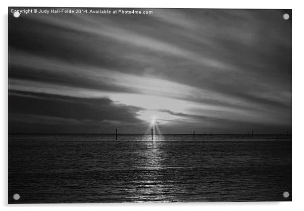  Gulf Sundown in Black and White Acrylic by Judy Hall-Folde