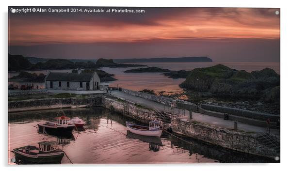 Ballintoy Harbour Sunset Acrylic by Alan Campbell
