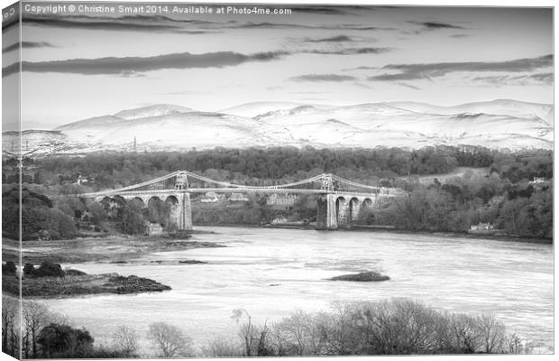  Menai Bridge Winter B&W Canvas Print by Christine Smart