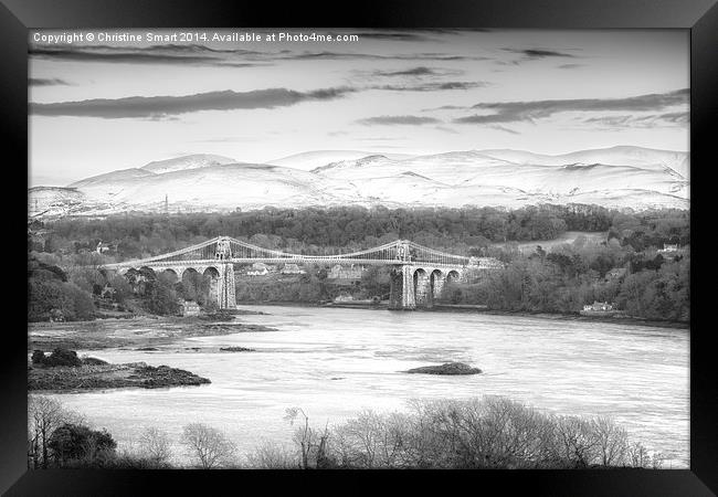  Menai Bridge Winter B&W Framed Print by Christine Smart