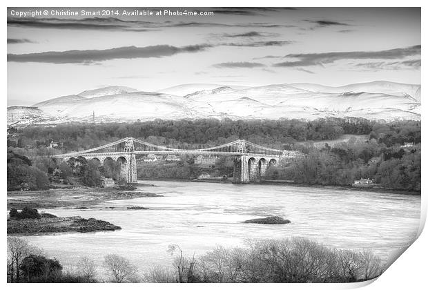  Menai Bridge Winter B&W Print by Christine Smart