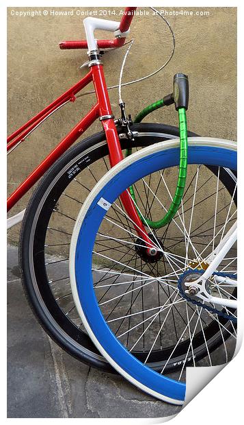 Coloured bicycles 2 Print by Howard Corlett