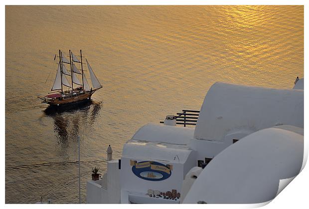 Tall ship from Thira, Santorini Print by Stephen Mole