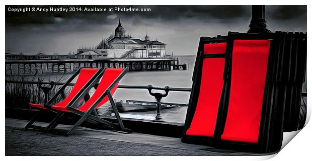  Deckchairs and pier Print by Andy Huntley