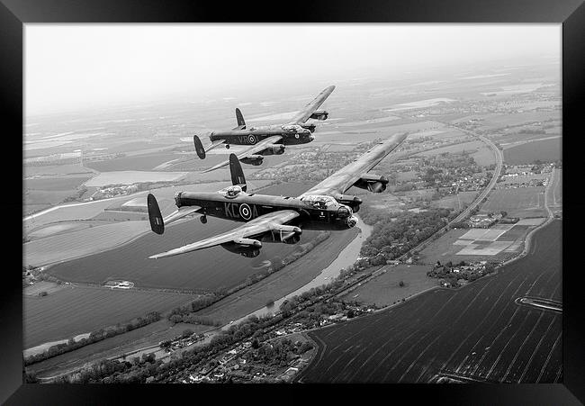 Two Lancasters over the upper Thames black and whi Framed Print by Gary Eason