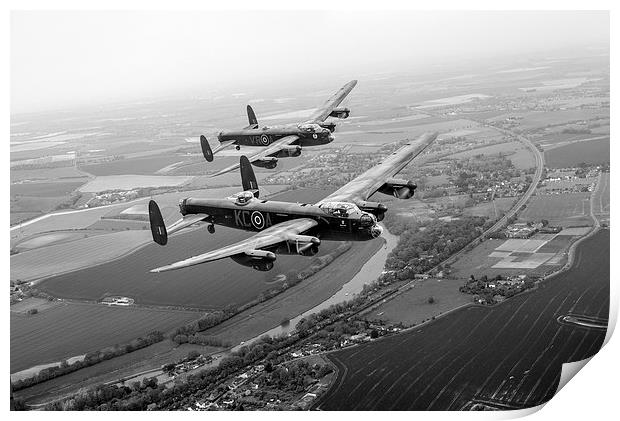 Two Lancasters over the upper Thames black and whi Print by Gary Eason