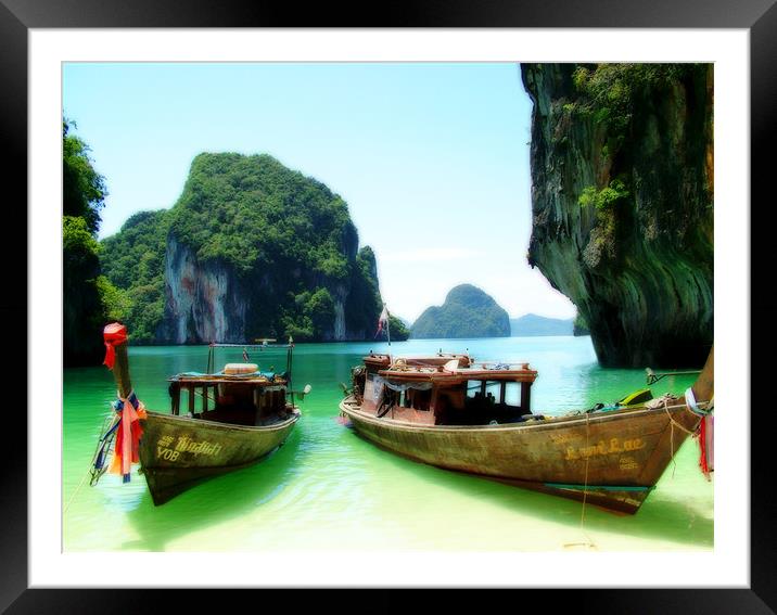 Thai Longboats -1 Framed Mounted Print by TIM HUGHES
