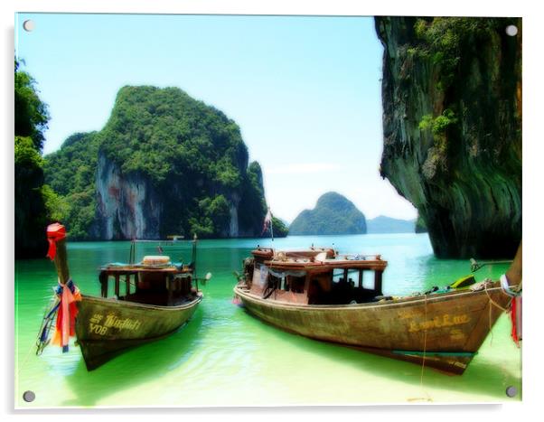 Thai Longboats -1 Acrylic by TIM HUGHES