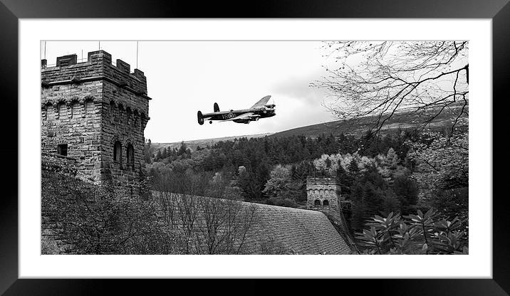 Canadian Lancaster V-RA at the Derwent Dam black a Framed Mounted Print by Gary Eason