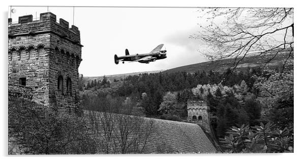 Canadian Lancaster V-RA at the Derwent Dam black a Acrylic by Gary Eason