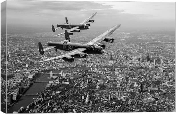 Two Lancasters over Londonblack and white version Canvas Print by Gary Eason