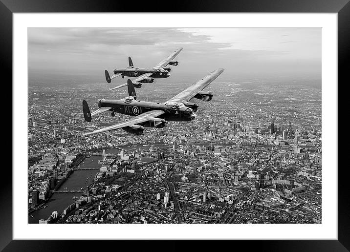 Two Lancasters over Londonblack and white version Framed Mounted Print by Gary Eason