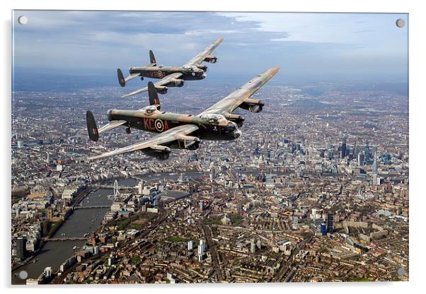 Two Lancasters over London Acrylic by Gary Eason