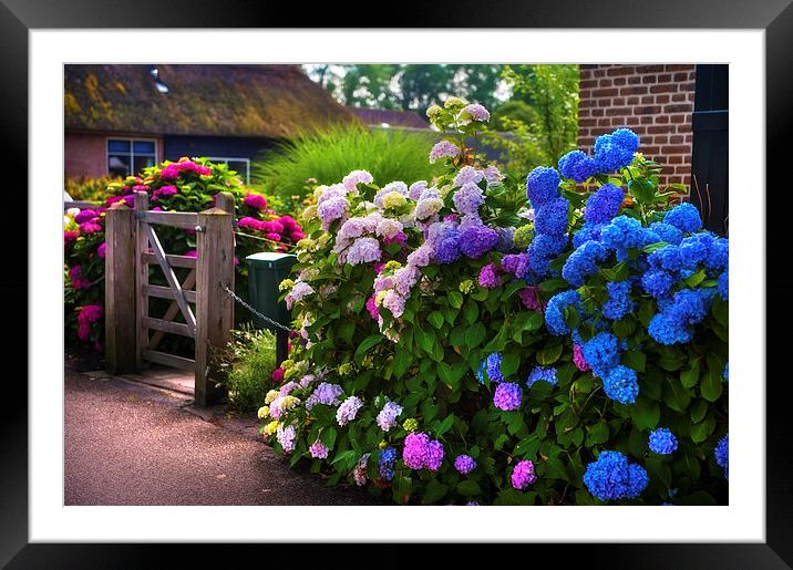  Colorful Hydrangea at the Gate  Framed Mounted Print by Jenny Rainbow