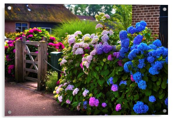  Colorful Hydrangea at the Gate  Acrylic by Jenny Rainbow