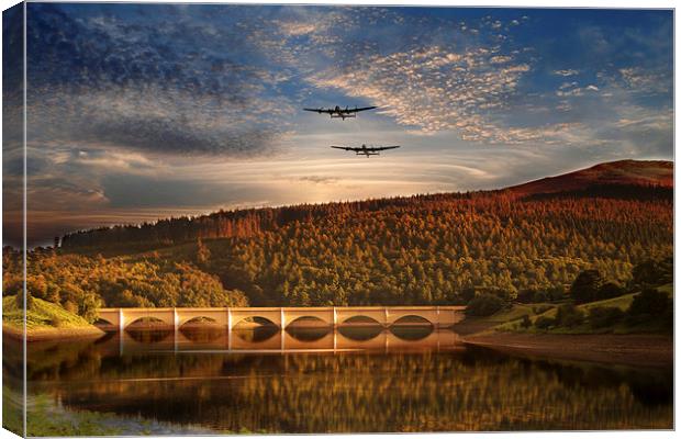 Lancaster Bombers at ladybower  Canvas Print by J Biggadike