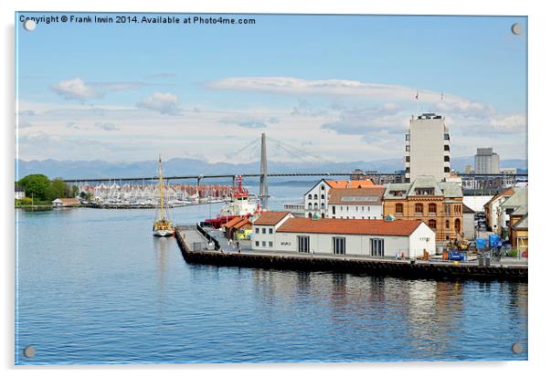  Arriving at Bergen harbour & Bridge Acrylic by Frank Irwin