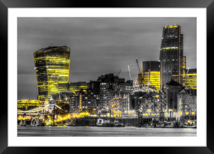 City of London at night Framed Mounted Print by David Pyatt
