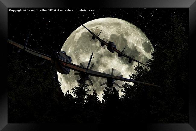  Lancaster Bomber Night scene Framed Print by David Charlton