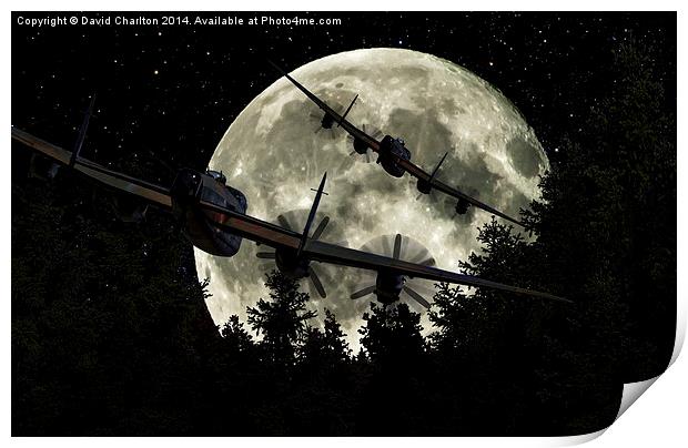  Lancaster Bomber Night scene Print by David Charlton