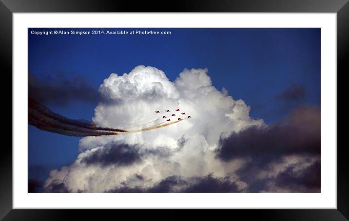 Red Arrows at Cromer into the Clouds Framed Mounted Print by Alan Simpson