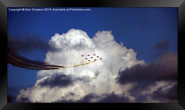 Red Arrows at Cromer into the Clouds Framed Print by Alan Simpson