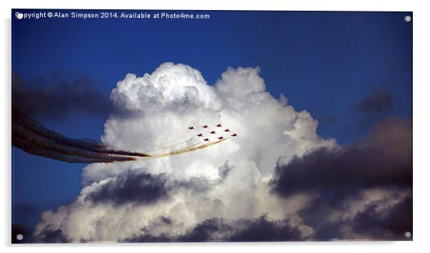 Red Arrows at Cromer into the Clouds Acrylic by Alan Simpson