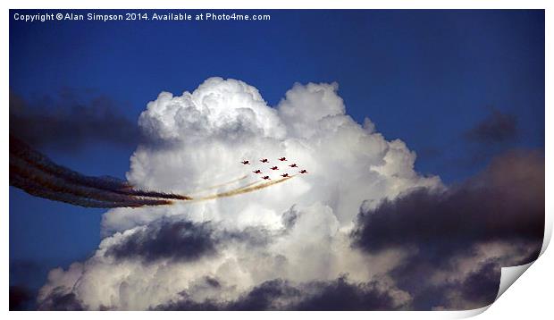 Red Arrows at Cromer into the Clouds Print by Alan Simpson