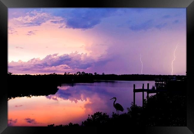  Two Lightning Strikes over the River Braden Framed Print by Mal Bray