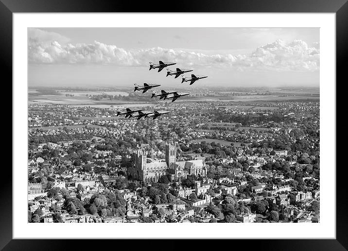 Red Arrows over Lincoln black and white version Framed Mounted Print by Gary Eason