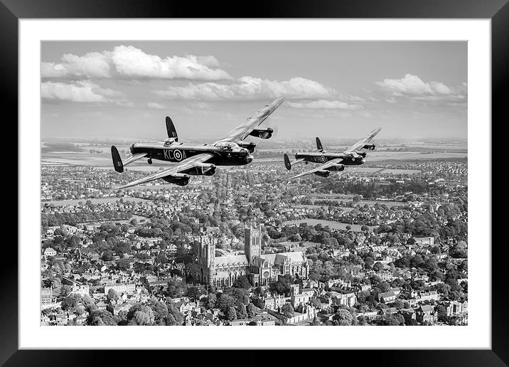 Two Lancasters over Lincoln Cathedral black and wh Framed Mounted Print by Gary Eason