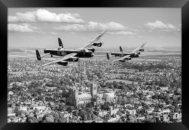 Two Lancasters over Lincoln Cathedral black and wh Framed Print by Gary Eason